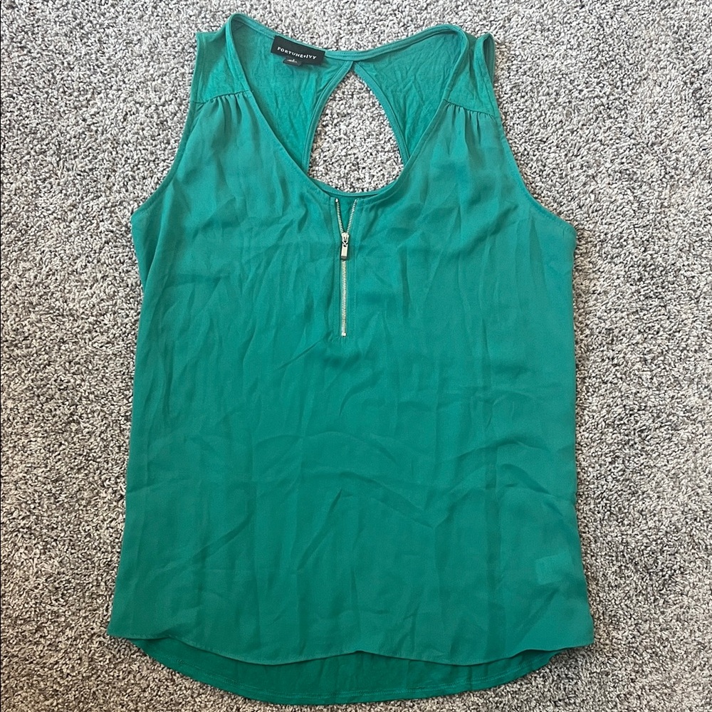 Elegant Green Tank Top with Zipper